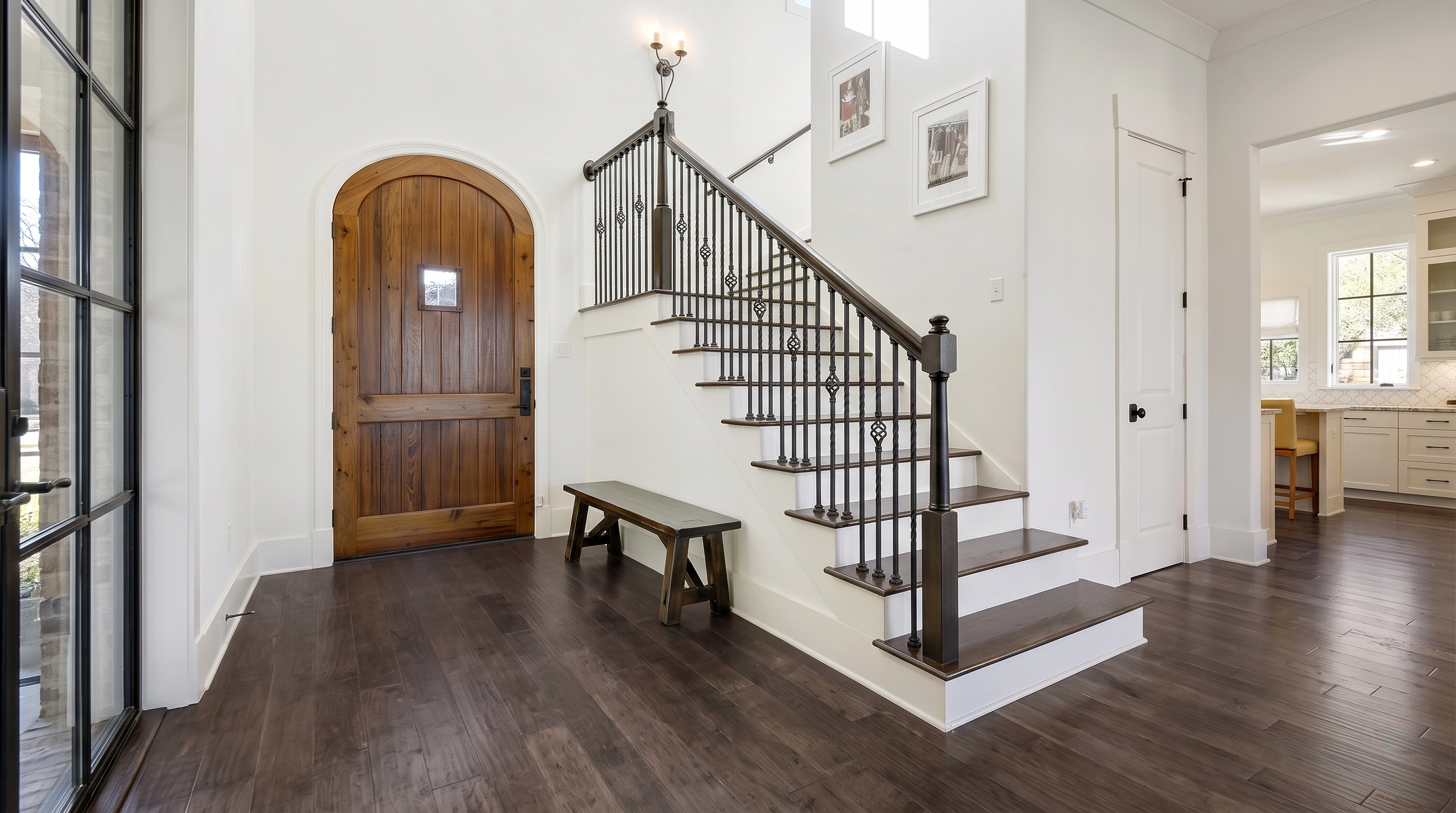 Entryway arched wooden door