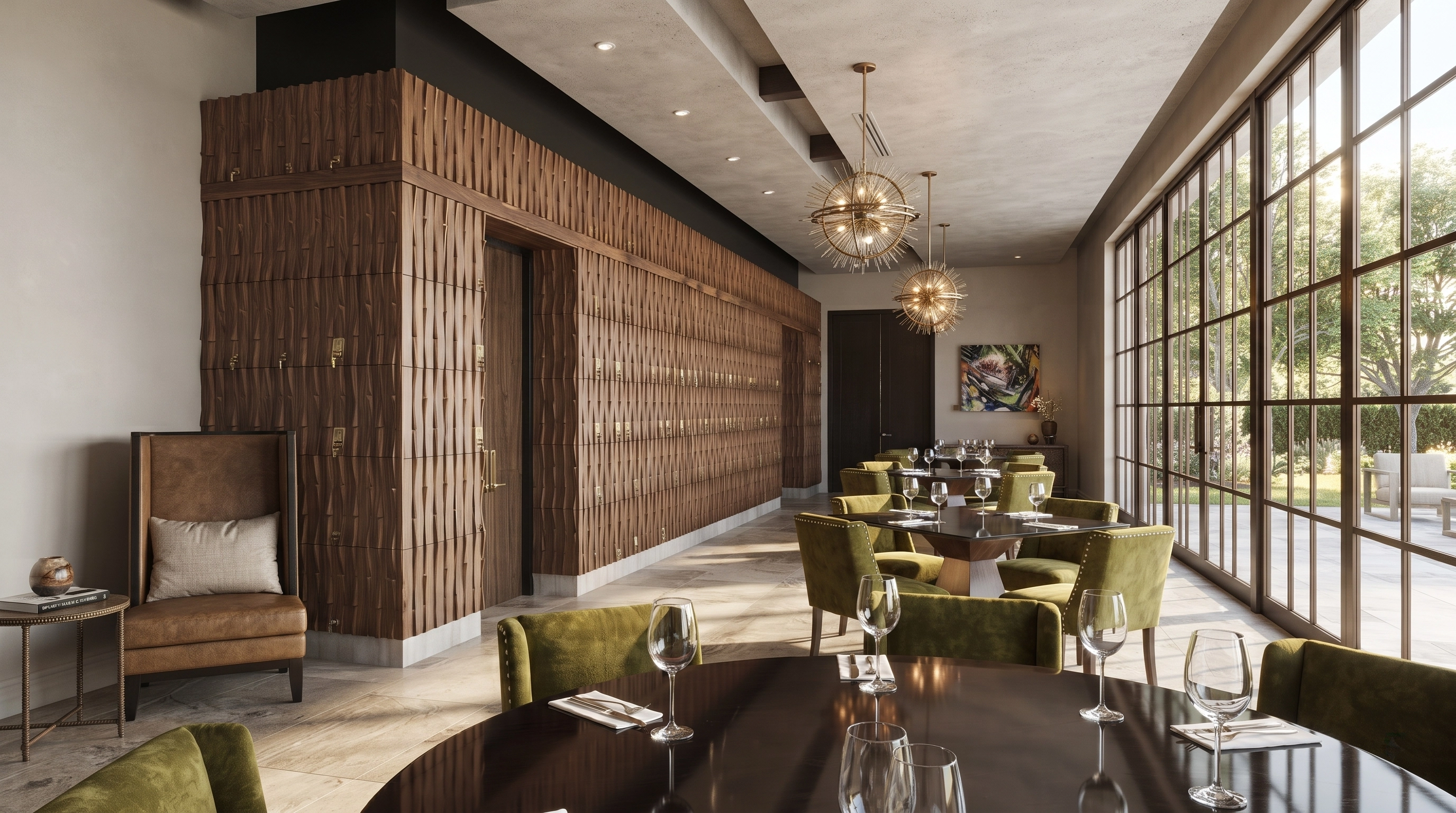 Dining area wood paneling