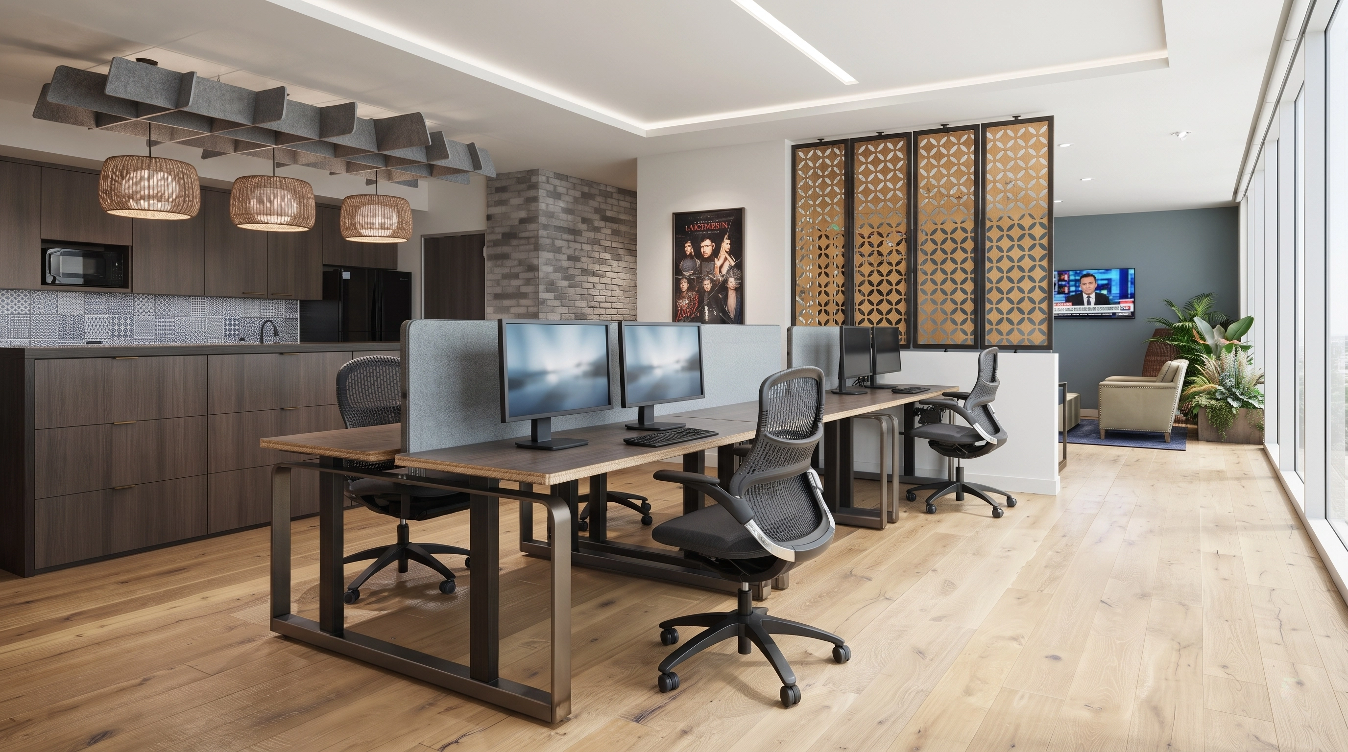 Home office with long desk